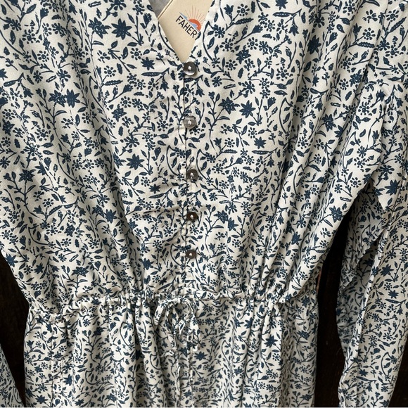 Faherty Kennedy 100% Silk Spring Daisy Dress NWT In White & Blue Floral Sz L - Picture 4 of 16